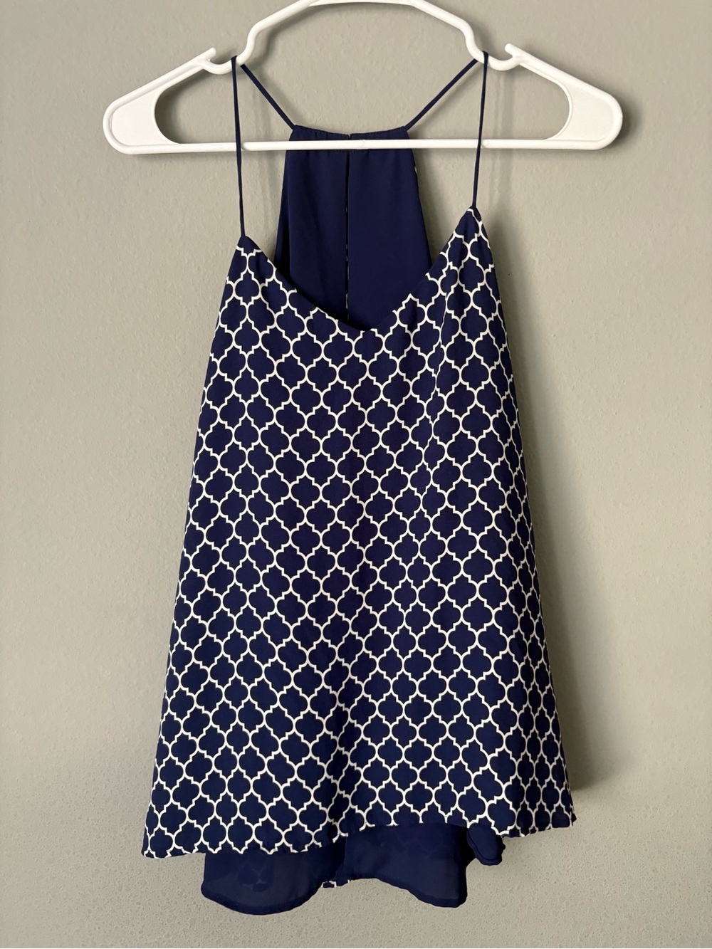 Navy Blue & White Moroccan Trellis Halter Camisole Tank Top Size Medium